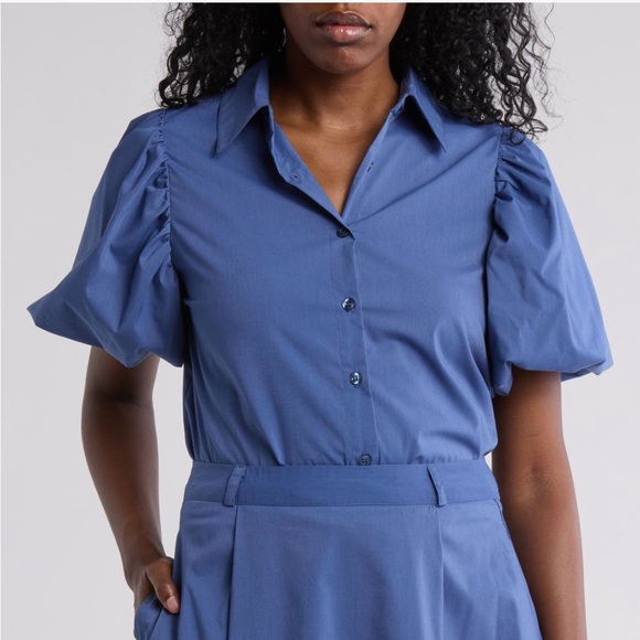 BY DESIGN Abigail Puff Sleeve Button-Up Top with Maxi Skirt Set, Medium - Picture 2 of 10